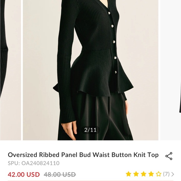 Commense brand Elegant Black Ribbed Women's peplum top - Picture 5 of 5